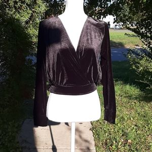 Velvet plunge neck wrap top